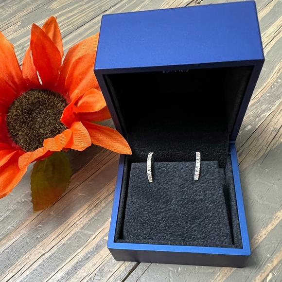 1/2Ct Diamond Hoops With Screw Backs 10k White Gold 1/2" Tall (G-H, I2-I3) - Picture 3 of 5